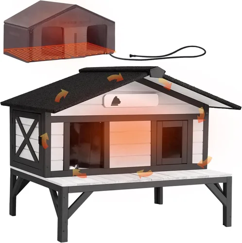 Vista 14 de GUTINNEEN Casa para Gatos de Exterior Climatizada Aislada con Calentador y Forro Térmico, Refugio Cálido de Invierno para Gatos Ferales Espacioso