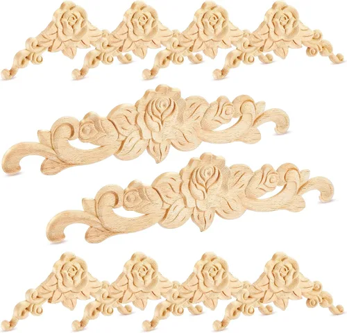 Vista 8 de Yalikop 5 piezas de apliques de arco de madera, apliques decorativos de arco de madera para muebles, rosa para puerta de cama, pared, armario