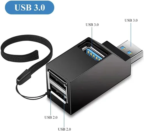 Vista 7 de Concentrador USB, divisor USB 3.0, extensor USB de 3 puertos, adaptador USB multipuerto, bus Plug and Play de alta velocidad alimentado