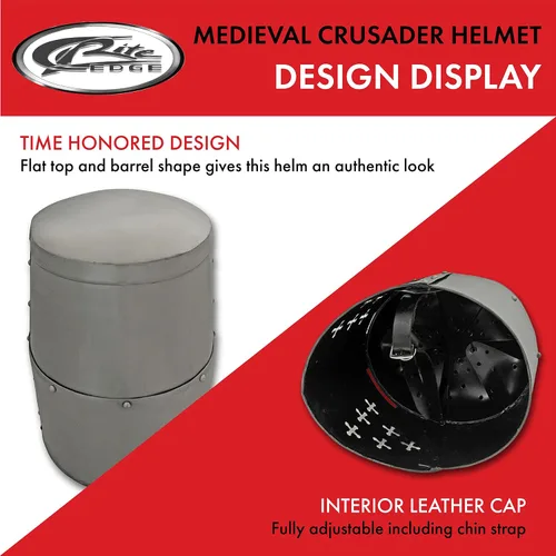 Vista 4 de Casco cruzado de acero y latón estilo medieval de 13 pulgadas con tapa de cuero ajustable