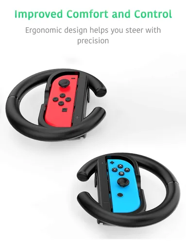 Vista 9 de TALK WORKS Steering WheelTennis Racket Combo Pack for Nintendo Switch - Joy Con Controller Grip Racing & Sports Game Accessories for Mario Tennis