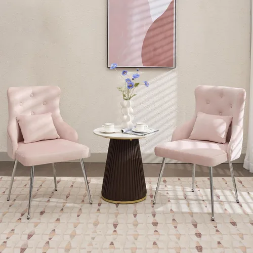 Vista 28 de Sillas de comedor de terciopelo, sillas de acento tapizadas de terciopelo, silla de cocina con patas de metal y almohada lumbar para comedor, sala
