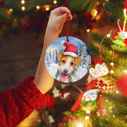 Vista 6 de Jack Russell Terrier - Adorno de Navidad para perro, adorno de Navidad para árbol de Navidad, adorno colgante para cachorro, adorno de cerámica