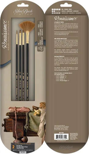 Vista 10 de Silver Brush Limited RN-7172 Renaissance Basic Starter Pro - Juego de 4 pinceles profesionales de mango largo rojo para óleo, acrílico, gouache
