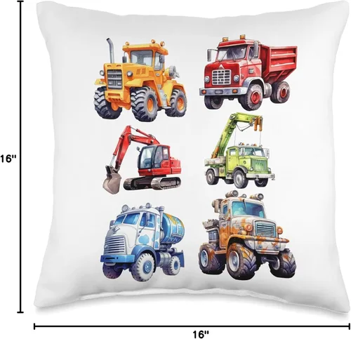 Vista 4 de Construction Excavation Equipment Kids Apparel Equipo de excavación de construcción para niños que aman construir almohada, 16 x 16, multicolor