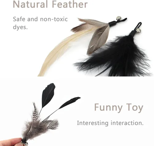 Vista 3 de SONGWAY Juego de juguetes interactivos de plumas para gatos, varita retráctil con 6 recambios de plumas con campana, juguetes de varita para gatos
