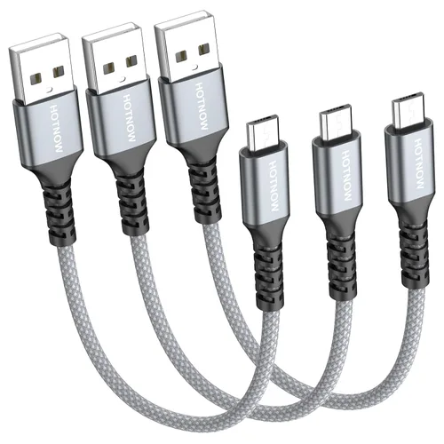 Vista 8 de Cable micro USB corto de 0.5 pies [3 unidades], cable cargador Android de alta velocidad USB2.0 de 6 pulgadas 5V3A, de nailon trenzado, de carga