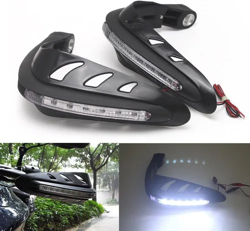 Vista 5 de Protector de manillar, 1 par de protectores universales de motocicleta para motocross, un juego de combinación de protector de manillar con luz LED