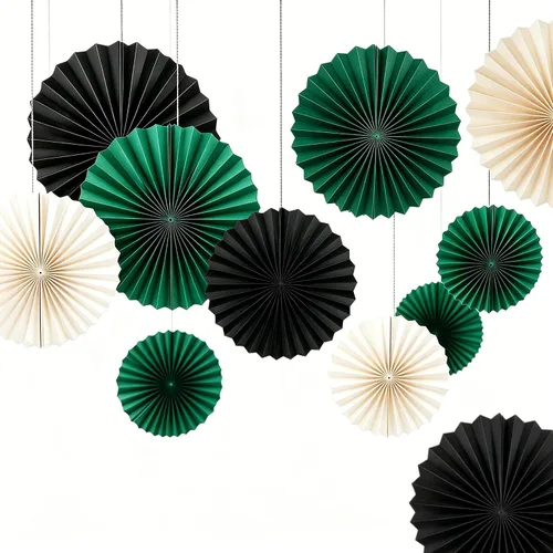 Vista 9 de AimtoHome Paquete de 12 abanicos de papel colgantes redondos de Kraft verde y marrón