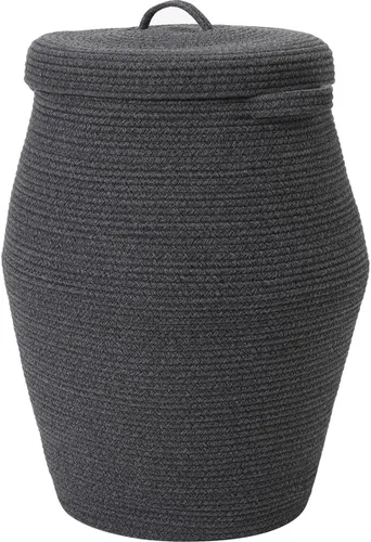 Vista 15 de Cesta alta de cuerda de algodón hecha a mano de 26"x20" con tapa, elegante forma de frasco con cubierta, cesto para ropa con tapa, para dormitorio
