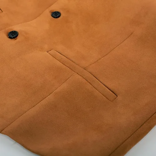 Vista 4 de Chaleco de traje de cuero de ante para hombre, chaleco bordado casual, ajustado, chaleco occidental