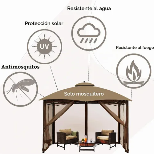Vista 5 de Mosquitera Universal de Repuesto para Gazebo – Hugline 10' x 10' Pantalla de Malla para Exteriores de 4 Paneles con Cortina Lateral con Cremallera