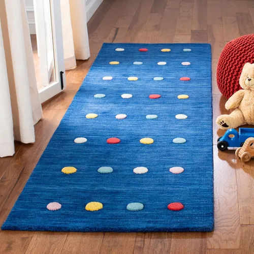 Vista 8 de SAFAVIEH Colección Kids - Alfombra de pasillo de 2 pies 3 pulgadas x 6 pies, marfil, lana de lunares hecha a mano, ideal para zonas de alto tráfico