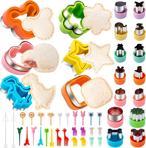 Vista 9 de Cortador de sándwiches para el almuerzo de los niños, 22 piezas (GRANDE), máquina de sándwiches de Nifogo y juego de cortadores de galletas