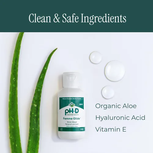 Vista 4 de pH-D Feminine Health Femme Glide Lubricante personal Fórmula hidratante a base de agua que incluye aloe vera orgánico, vitamina E y ácido