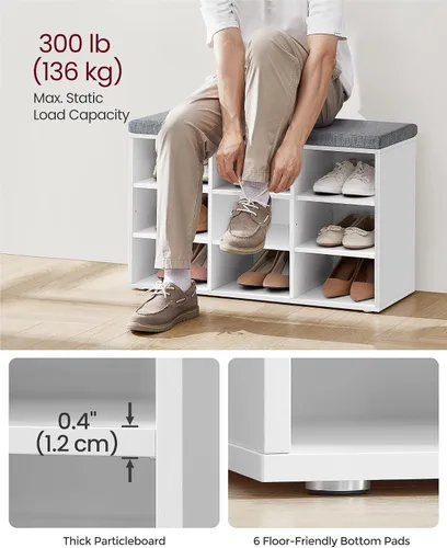 Vista 5 de VASAGLE - Colección CUSTOS - Banco para zapatos, banco de almacenamiento con asiento acolchado, banco de entrada con 9 compartimentos