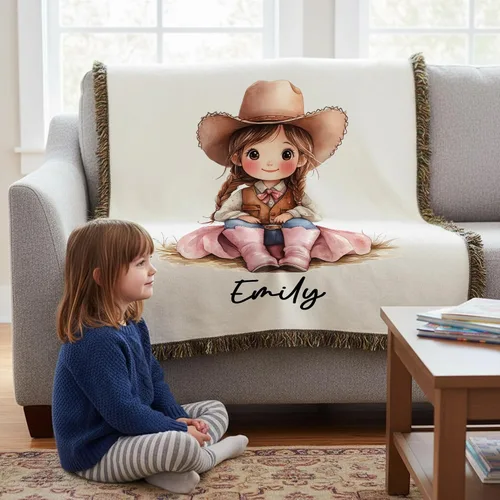 Vista 5 de Manta con nombre de vaquera occidental para bebé, manta personalizada para bebé, decoración de guardería, manta con nombre personalizado para niños
