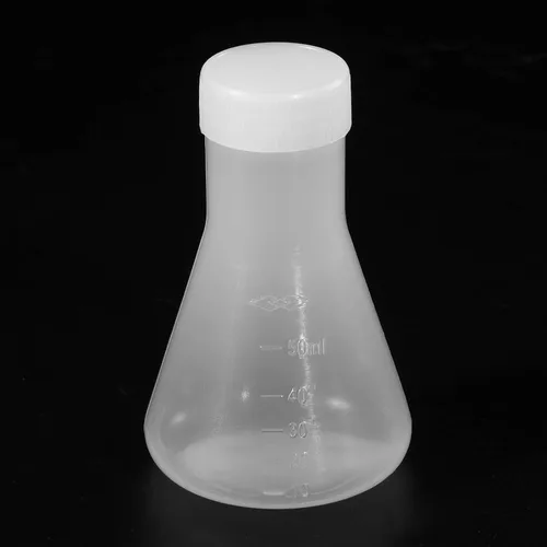 Vista 3 de PATIKIL Erlenmeyer - Frasco de plástico de 1.7 fl oz con tapas de rosca, 1 paquete de frasco cónico de boca estrecha para laboratorio, transparente