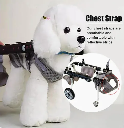 Vista 5 de Dog Wheelchair Front/Back Leg Support Mobility aids for Disabled Pet, 4 Wheels Dog Wheelchair with Reflective Strips, Adjustable Walk Assistant for