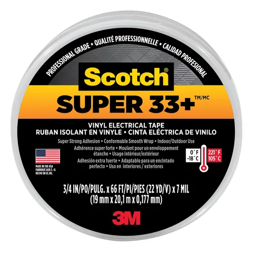 Vista 2 de Scotch 3M Super 33+ Cinta eléctrica de vinilo. 75 pulgadas por 66 pies, paquete de 10
