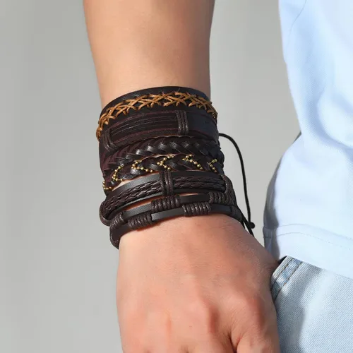 Vista 2 de Juego de 30 pulseras de cuero trenzado para hombres y mujeres, pulseras de cuentas de madera, cuerdas de cáñamo, étnicas tribales hechas a mano