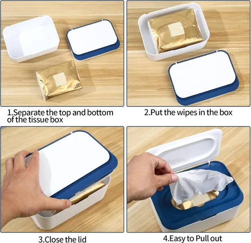 Vista 4 de Caja dispensadora de toallitas húmedas, caja de almacenamiento de servilletas, caja de papel higiénico a prueba de polvo con tapa, dispensador
