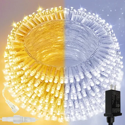 Vista 10 de Guirnalda de 100 luces LED conectables para interiores y exteriores, luces de Navidad blancas cálidas de 33 pies, impermeables, 13 modos
