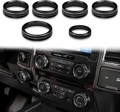 Vista 7 de Cubierta de aluminio para interruptor de aire acondicionado, perilla de consola central compatible con Ford F150 XLT, accesorios 2015-2019, 6 Negro