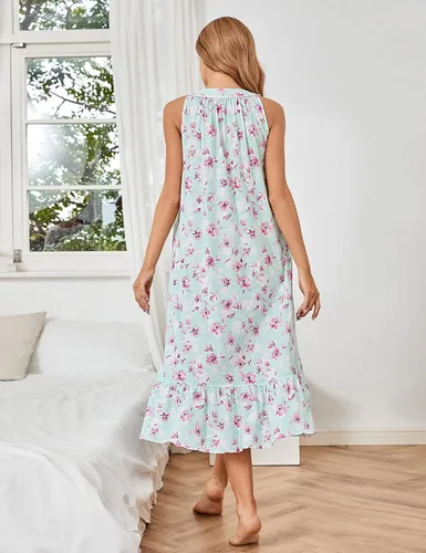 Vista 4 de MZROCR Camisones de algodón para mujer, suave, sin mangas, para adultos, ropa de dormir con volantes