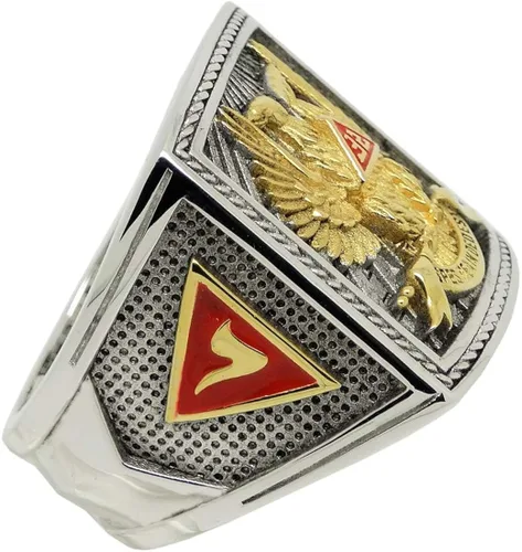 Vista 7 de UNIQABLE KTR023 - Anillo de plata de ley con alas de 32 grados para caballeros masónicos, chapado en oro de 18 quilates
