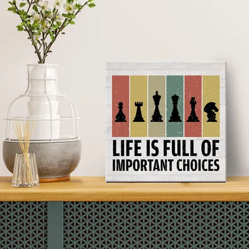 Vista 3 de Life is Full of Important Choices - Póster de ajedrez enmarcado para decoración de pared, póster de ajedrez, 8 x 8 pulgadas, regalo para los amantes