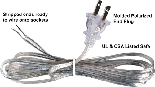 Vista 6 de Creative Hobbies Cable de lámpara plateado transparente, 8 pies de largo, SPT-1, calibre 18, cable de alimentación con certificación UL