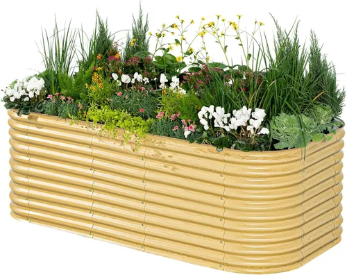 Vista 35 de Vego garden Jardinera elevada redonda de 32 pulgadas de alto y 42 pulgadas para jardín, para verduras, flores, patio, gris moderno
