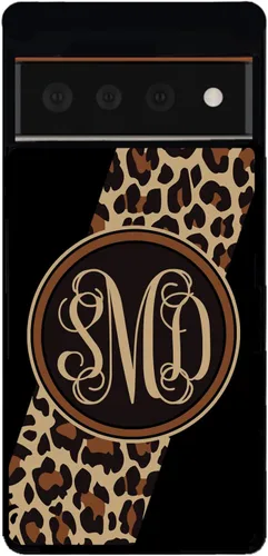 Vista 5 de Funda de goma negra con monograma de piel de leopardo compatible con Google Pixel 10, 10 Pro, 10 Pro XL, 9a, 9 Pro, Pixel 9, Pixel 9 Pro XL, 8a, 8