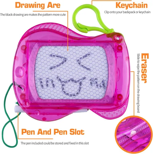 Vista 6 de Paquete de 30 mini tableros magnéticos de dibujo para niños (6 colores), clip para llavero, dibujo de garabatos, bloc de escritura, relleno
