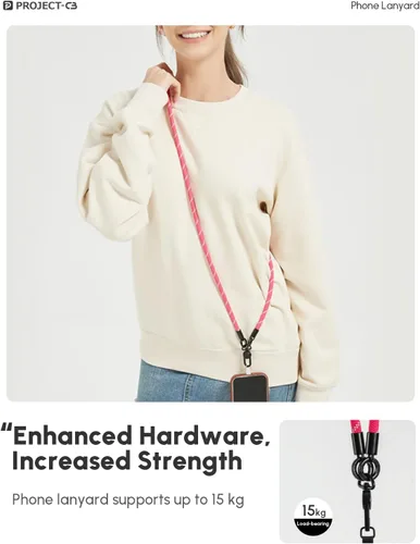 Vista 3 de 1 cordón para teléfono, 2 lengüetas para teléfono, cordones para teléfono celular alrededor del cuello, cordón de cuerda, correa universal ajustable
