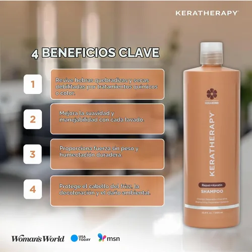 Vista 5 de KERATHERAPY KeratinFIXX Champú reparador con infusión de queratina, 33.8 onzas líquidas, 33.8 fl oz – Champú reparador para cabello seco, dañado