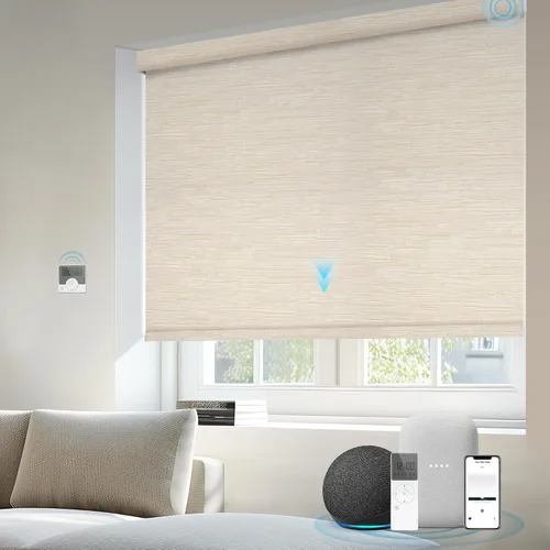 Vista 41 de Motorized Light Filtering Shades Compatible with Alexa Google Smart Blinds Automatic Window Shade Remote Control 70% Blackout Sunny Black