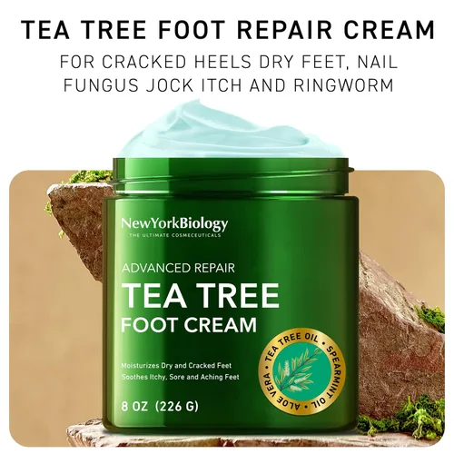 Vista 4 de New York Biology - Crema de pies con aceite de árbol de té para pies secos y agrietados, pies de atletas, hongos en las uñas, picazón deportista