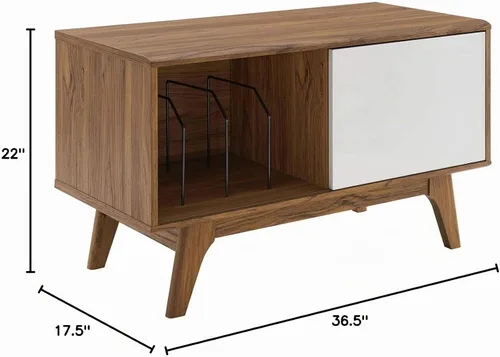 Vista 3 de Modway Envision Mid-Century - Soporte moderno para discos de vinilo de 37 pulgadas, 37 pulgadas, color blanco nogal