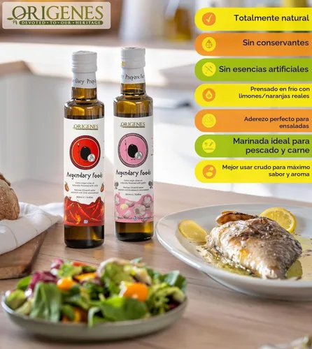 Vista 5 de Paquete de 2 aceite de oliva con sabor virgen extra, 1 botella de infusión de limón, 1 botella de AOVE con infusión de naranja, prensado en frío