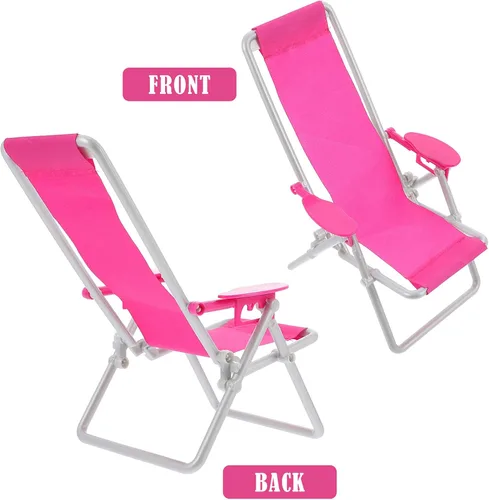 Vista 6 de Toyvian Silla de playa plegable en miniatura, muebles de casa de muñecas, silla de cubierta Longue Deck Mini Accesorios de muebles Accesorios Rosy 3
