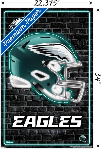Vista 3 de NFL Philadelphia Eagles - Póster de pared con casco neón 23, 34 pulgadas de largo x 22.4 pulgadas de ancho, versión premium sin marco
