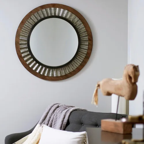 Vista 2 de Household Essentials Espejo Sunburst de madera maciza y metal, marrón