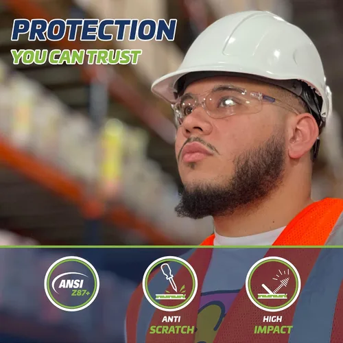 Vista 4 de JORESTECH Gafas de seguridad transparentes ANSI Z87+ para protección UV y de alto impacto