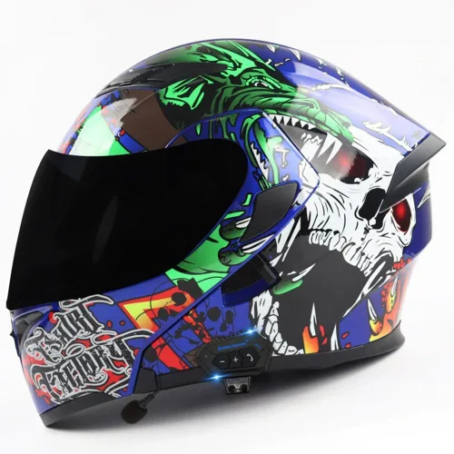 Vista 9 de Casco modular Bluetooth para motocicleta, aprobado por DOT, abatible, de cara completa, integrado, antivaho, doble visera, casco para motocicleta