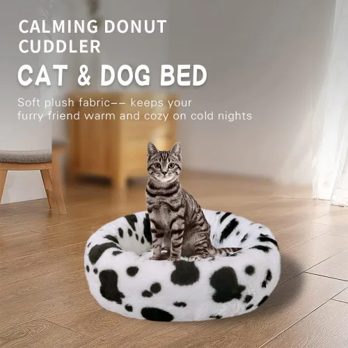 Vista 2 de Cama calmante para perros y gatos, cama de dona antiansiedad (M: 21.5 x 21.5 x 6.7 pulgadas)