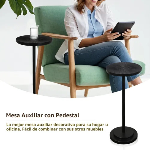 Vista 4 de COVLON Mesa de bebidas, mesa de Martini tallada, mesa auxiliar pequeña, mesa de pedestal con base pesada para sala de estar, dormitorio, espacio