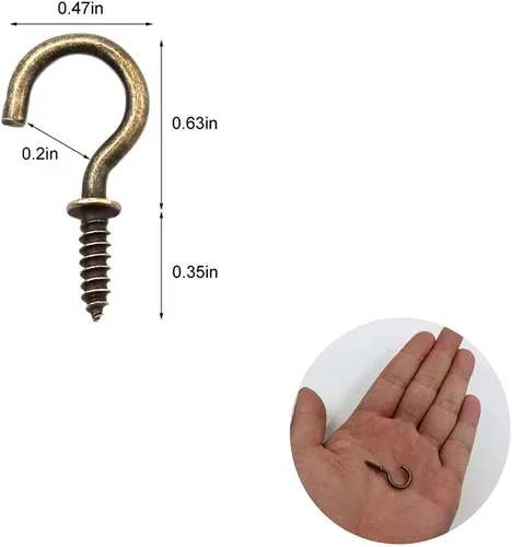 Vista 2 de Ganchos de techo pequeños de bronce – Luces atornilladas de 5/8 pulgadas y ganchos de joyería (paquete de 40)