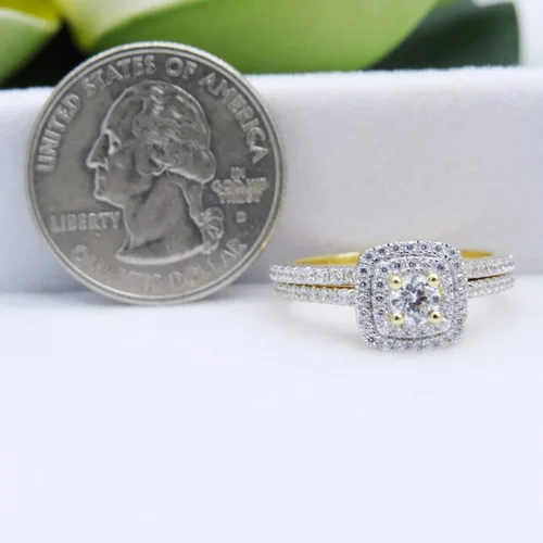 Vista 8 de Dazzlingrock Collection Juego de anillos de boda de doble halo de circonita cúbica redonda para mujer (1.50 qtw, color blanco, claridad limpia)